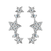 Boucle doreille Ear Climber argentée avec cristaux...