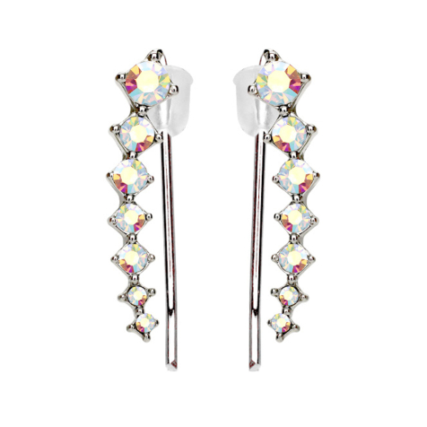 Ohrring Ear Climber silber mit quadraten und Kristall farbig