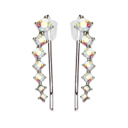 Earring Ear Climber silver with squares and crystal colored