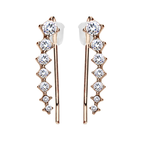 Boucle doreille Ear Climber or rose avec carrés et cristal argenté