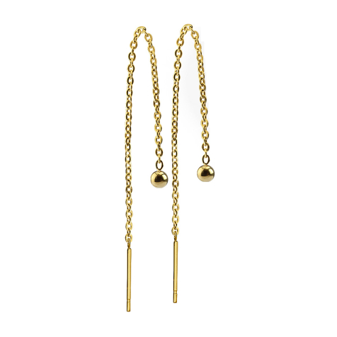 Boucles doreilles avec chaîne tombant librement et boule dorée