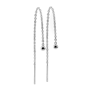Stud earrings with free-falling chain and silver ball