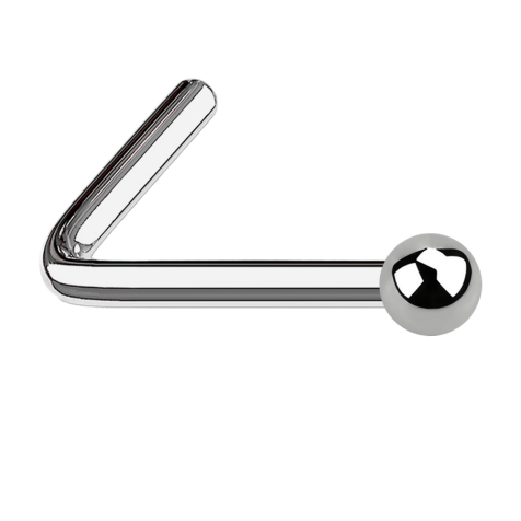 Angled silver nose stud with ball