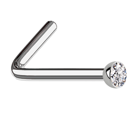 Angled nose stud, silver, half-sphere crystal, silver