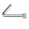 Angled nose stud, silver, half-sphere crystal, silver