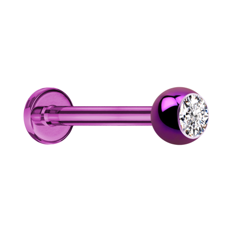 Micro Labret violet avec boule et cristal argenté