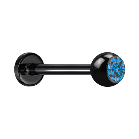 Micro Labret noir avec boule et cristal bleu clair