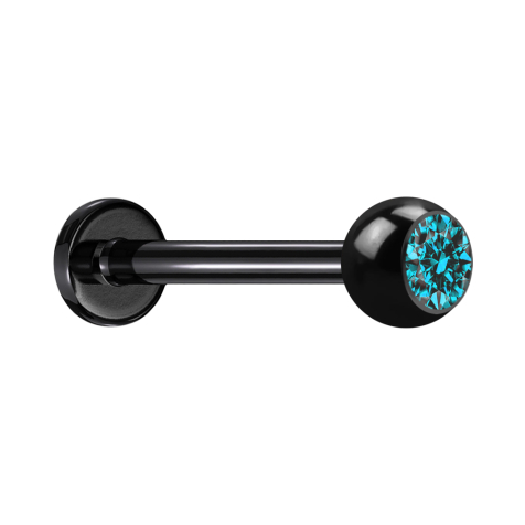 Micro Labret noir avec boule et cristal aqua