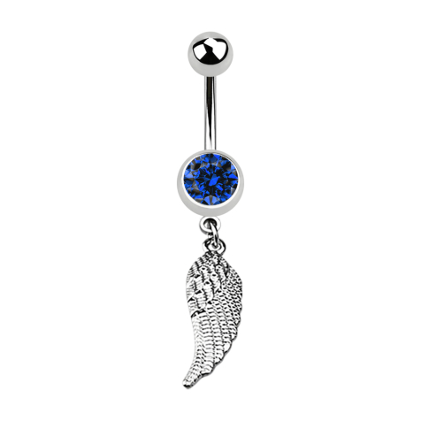 Banane argentée avec pendentif ailes et cristal bleu foncé