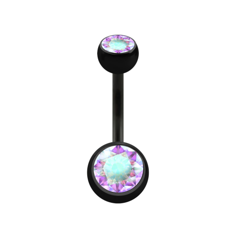 Banana nera con due sfere di cristallo multicolore