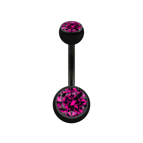 Banana nera con due sfere di cristallo fucsia