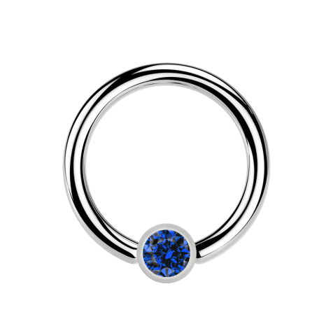 Ball Closure anneau argent et cristal bleu foncé