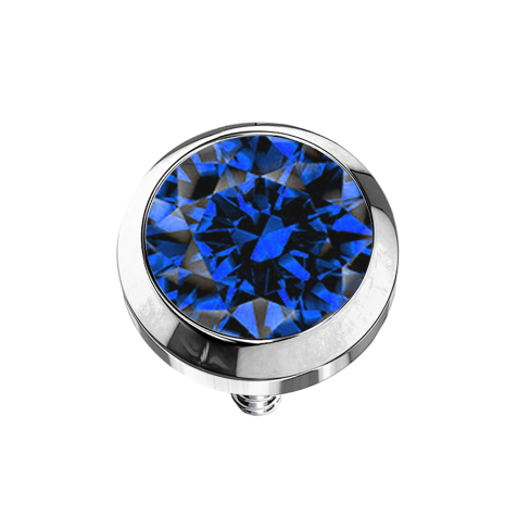 Dermal Anchor argenté avec cristal bleu foncé