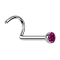 Nose stud bent silver hemisphere crystal fuchsia