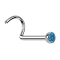 Nose stud bent silver hemisphere crystal light blue