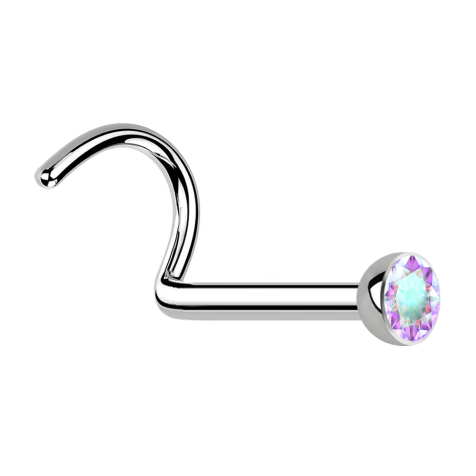 Nose stud curved silver hemisphere crystal multicolor
