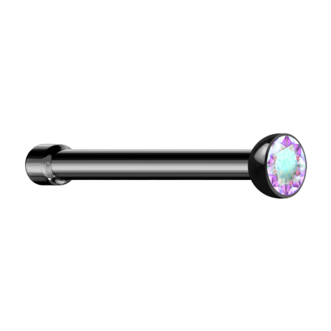 Clou de nez droit noir demi-sphère cristal multicolore