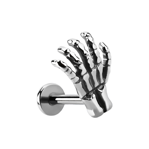 Micro labret silver with skellet hand