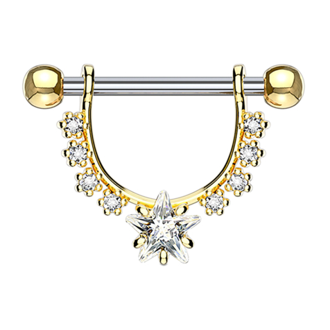 Barbell 14k doré cristal semi-arqué avec cristal étoile