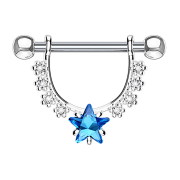 Barbell silver crystal semi-curved with star crystal aqua