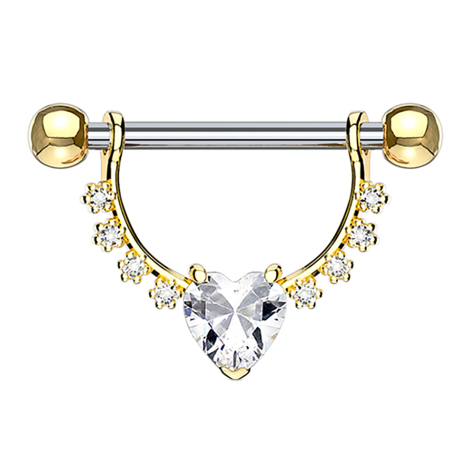 Barbell in cristallo placcato oro 14k semicurvo con cristallo a cuore