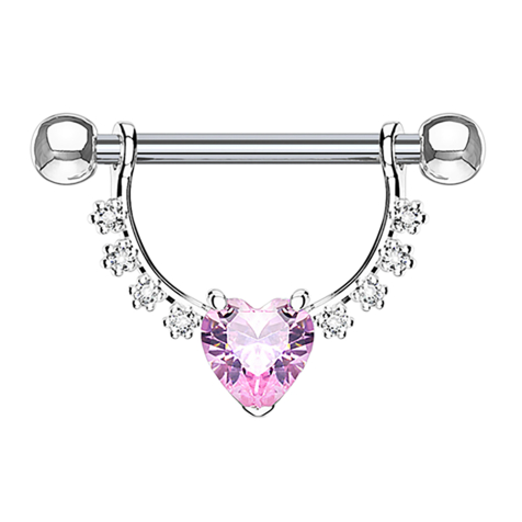 Mezzo fiocco in cristallo dargento Barbell con cuore in cristallo rosa