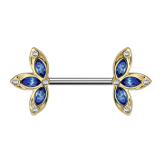 Barbell doré avec trois pétales bleus