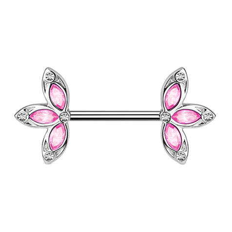 Barbell argent avec trois pétales roses