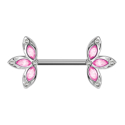 Barbell argent avec trois pétales roses