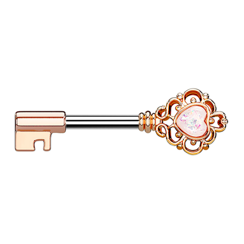 Barbell Barbell chiave vintage in oro rosa con cuore bianco opalino