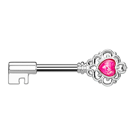 Barbell Barbell argento chiave vintage con cuore opale rosa