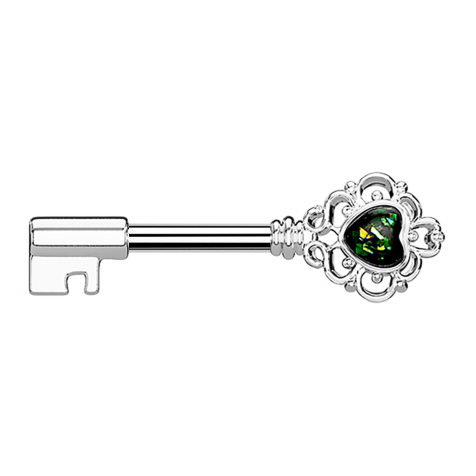 Barbell Barbell argento chiave vintage con cuore opale verde scuro