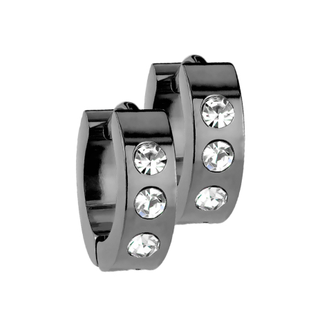 Ohrring zum Klappen schwarz mit 3 Kristalle