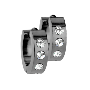 Ohrring zum Klappen schwarz mit 3 Kristalle