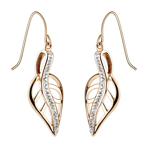 Boucle doreille feuille or rose avec cristaux