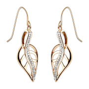 Boucle doreille feuille or rose avec cristaux