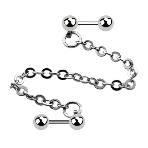 Micro barbell silver with ball connected with chain