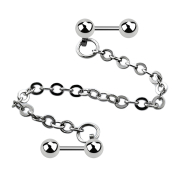 Micro barbell silver with ball connected with chain