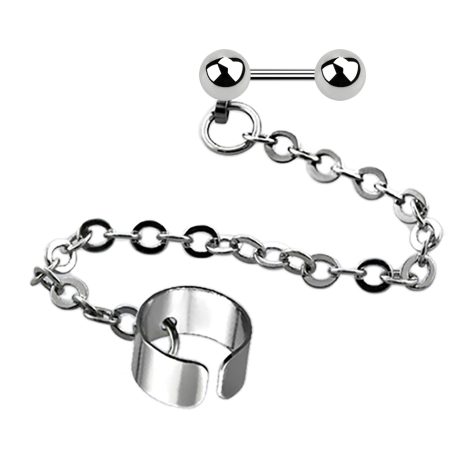 Micro Barbell silber mit Kugel und Schild verbunden mit Kette