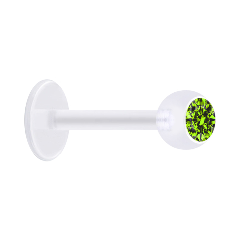Micro labret transparent with ball and crystal light green