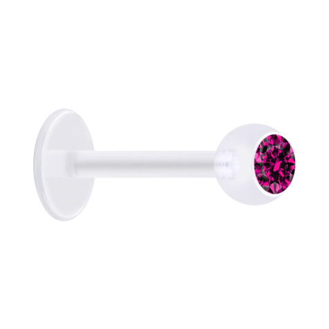 Micro Labret transparent avec boule et cristal fuchsia