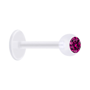 Micro Labret transparent mit Kugel und Kristall fuchsia
