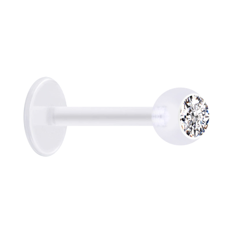 Micro labret transparent with ball and crystal silver