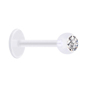 Micro labret transparent with ball and crystal silver