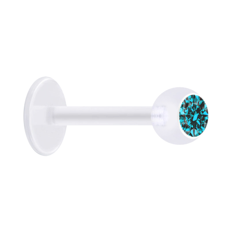 Micro labret transparent with ball and crystal aqua