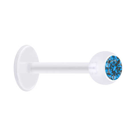 Micro labret transparent with ball and crystal light blue