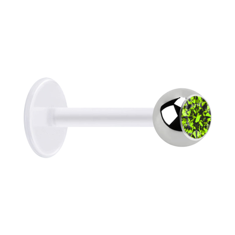 Micro Labret transparent avec boule argentée et cristal vert clair