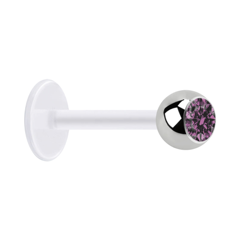 Micro labret transparent with silver ball and light purple crystal