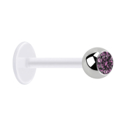 Micro labret transparent with silver ball and light...