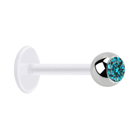 Micro Labret transparent avec boule argentée et cristal aqua